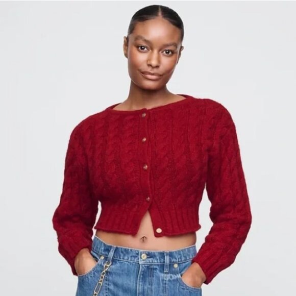 🧶✨ GAP x Cult Gaia Cropped Cable-Knit Cardigan – NWT, Size Medium - Picture 1 of 10